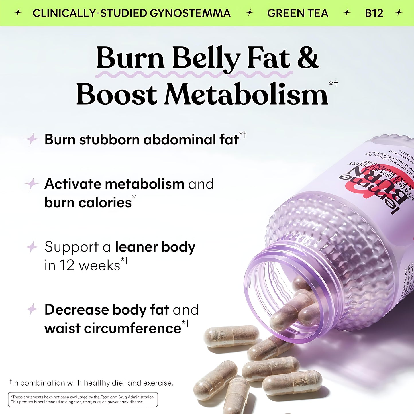 Lemme Burn - Metabolism, Belly Fat Burning + AMPK Activating Supplement for Men & Women w/Clinically Studied Actiponin Gynostemma, Green Tea Extract, Vitamins B6 & B12 - Gluten Free, 60 Count