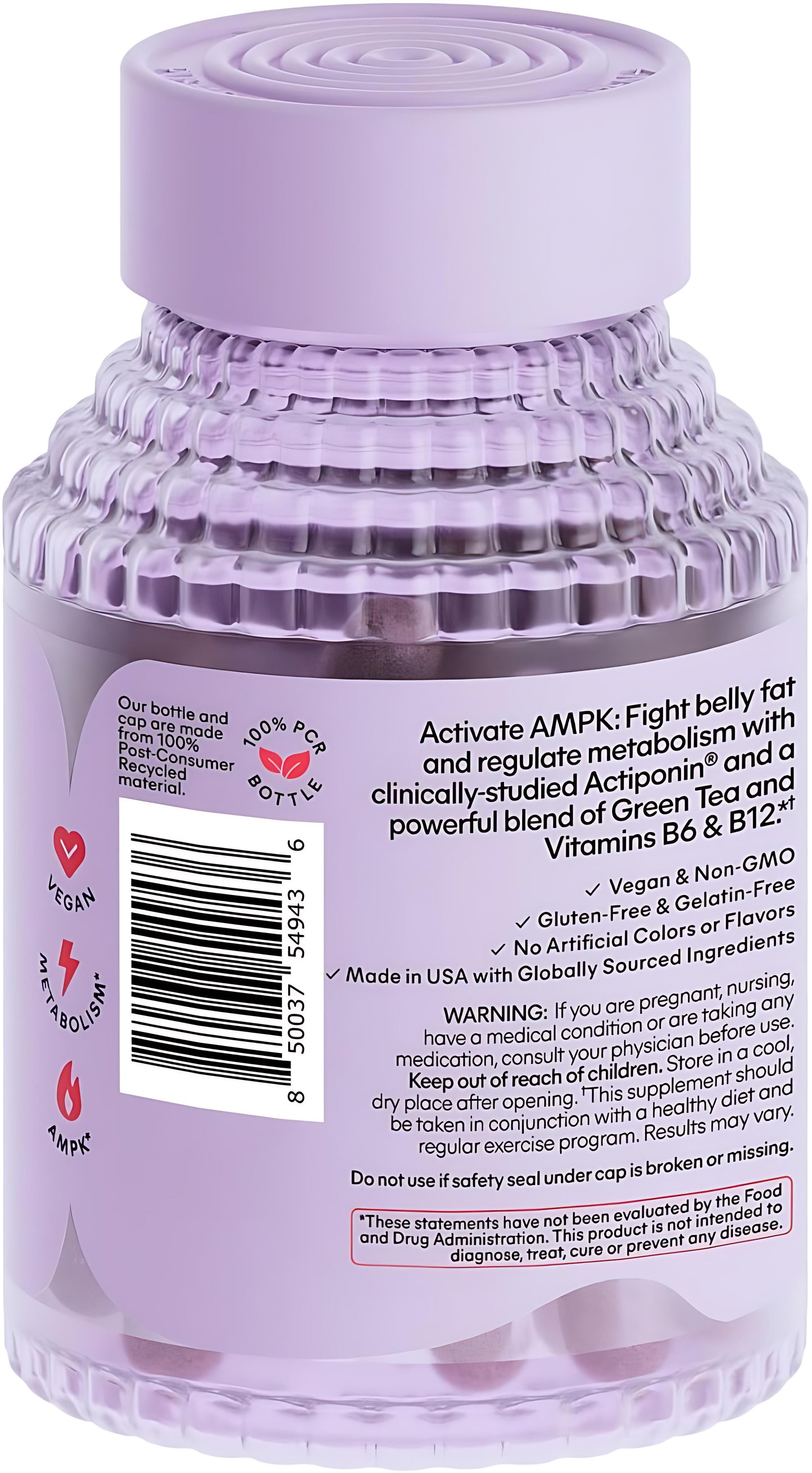 Lemme Burn - Metabolism, Belly Fat Burning + AMPK Activating Supplement for Men & Women w/Clinically Studied Actiponin Gynostemma, Green Tea Extract, Vitamins B6 & B12 - Gluten Free, 60 Count