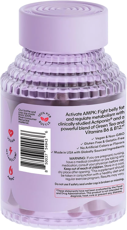 Lemme Burn - Metabolism, Belly Fat Burning + AMPK Activating Supplement for Men & Women w/Clinically Studied Actiponin Gynostemma, Green Tea Extract, Vitamins B6 & B12 - Gluten Free, 60 Count